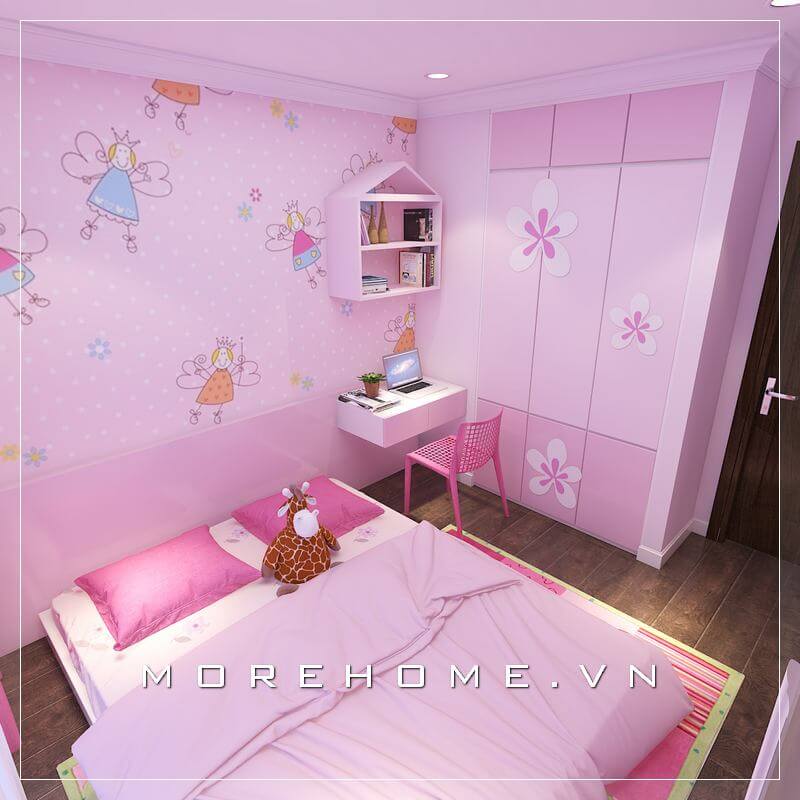 Tủ quần áo trẻ em hiện đại được thiết kế âm tường kịch trần, mang lại cho không gian nghỉ ngơi của con thêm rộng và thoáng hơn